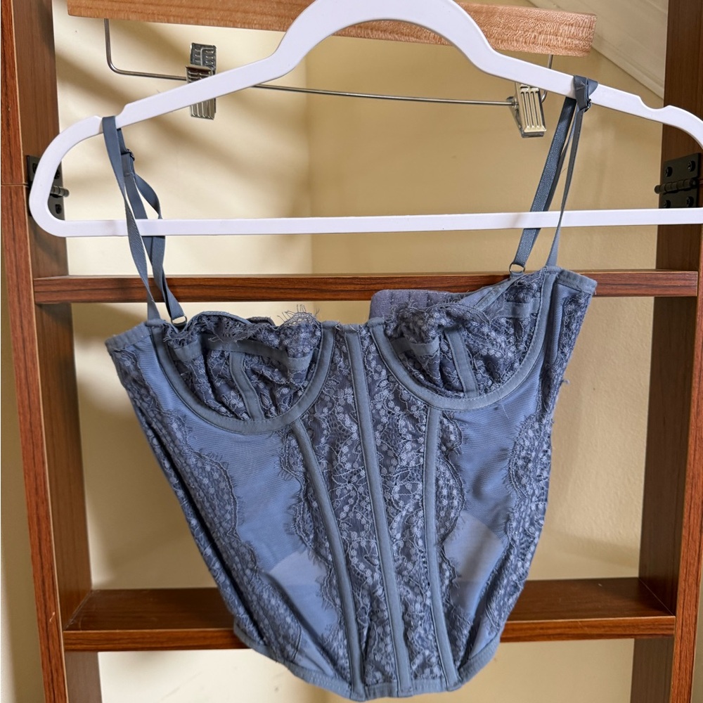 Urban Outfitters Slate Blue Lace Corset Bustier Top